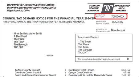 Corner of Council Tax bill showing account number