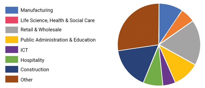 Pie chart showing companies by sector