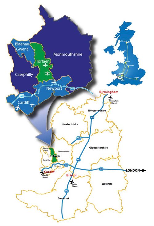 Map showing location of Torfaen