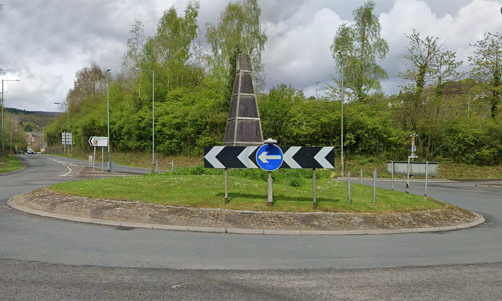 Roundabout on A4043 at junction with Riverside
