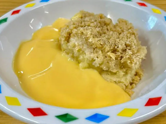 Apple crumble cake and custard
