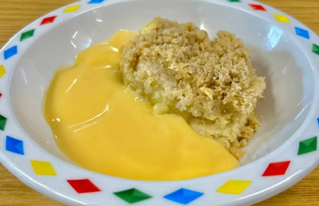 Apple crumble cake and custard