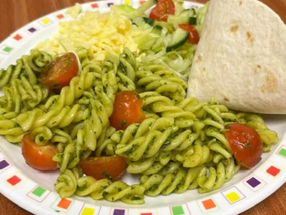 Basil and cherry tomato nut free Pesto (V) (pasta meal of the day)