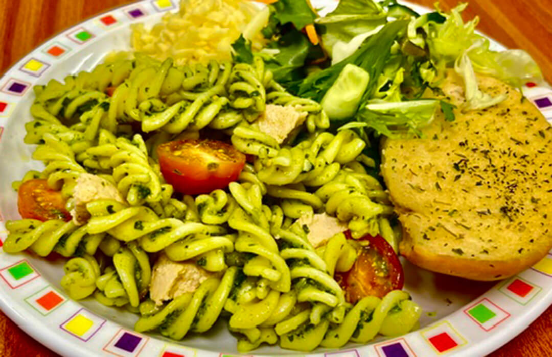 Chicken and nut free pesto (pasta meal of the day)