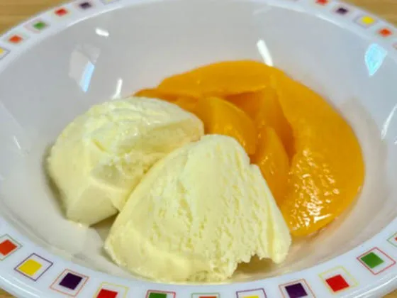 Ice cream and peaches