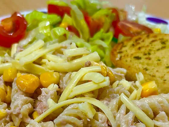 Tuna mayonnaise with sweetcorn (pasta meal of the day)