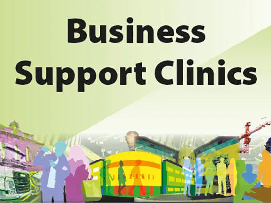 Montage of business related images with the title Business Support Clinics