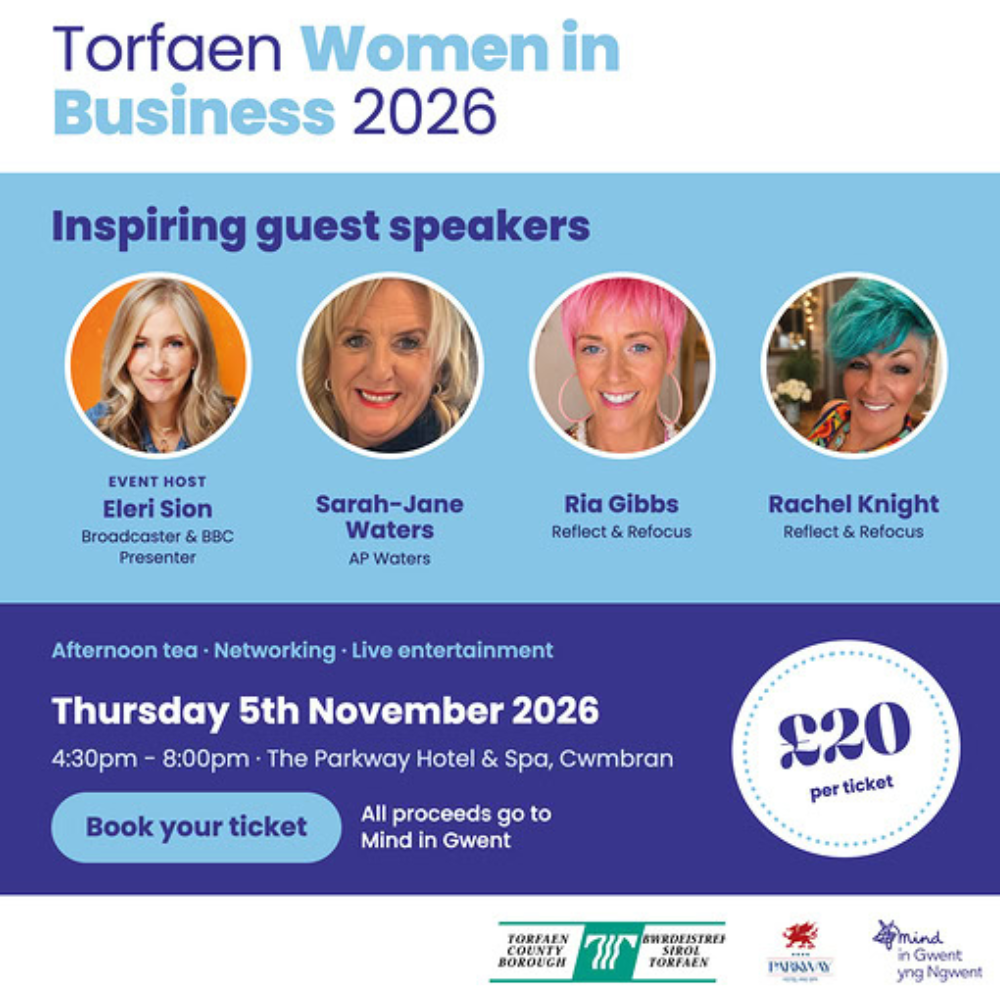 Graphic showing photos of four women and details of the event